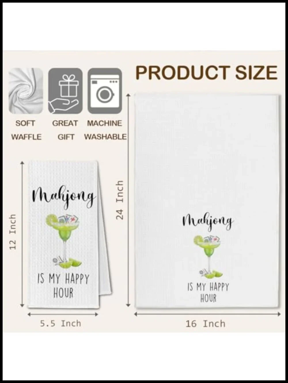 Mahjong Cocktail Kitchen Towels, 16x24 Inch Decorative Bar Dish Towels, Cotton